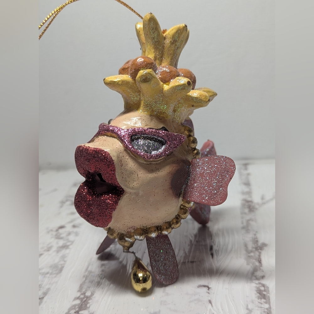 KATHERINE'S COLLECTION CHRISTMAS ORNAMENT KISSING LIPS PINK FISH ORANGE BANANA